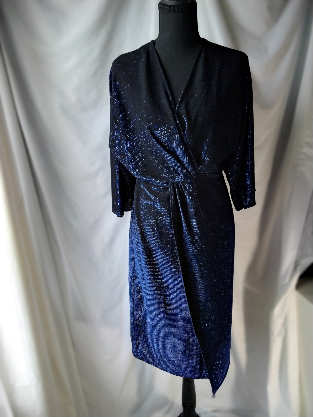 Zara Midnight Blue Sequin Wrap Midi Dress